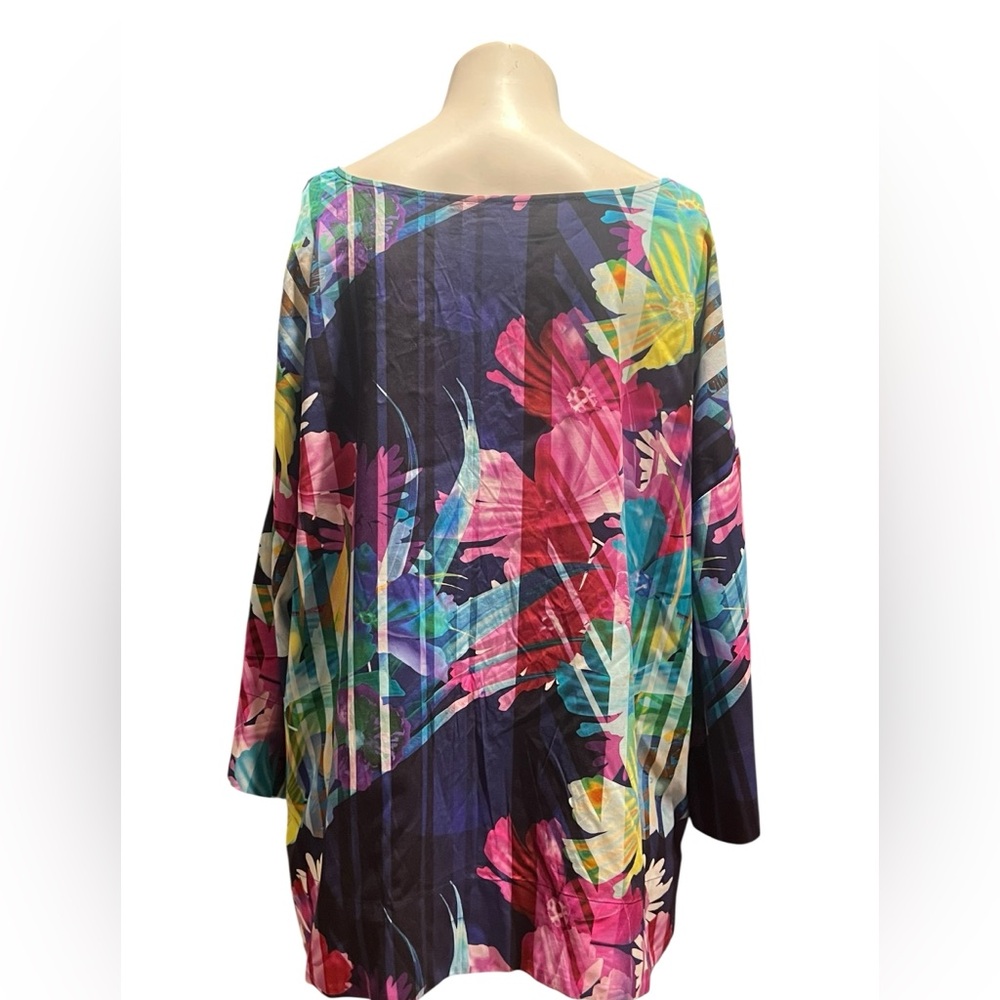 Soft Surroundings Bold Tropical Boatneck Tunic in Navy, Pink and Teal - Picture 2 of 5